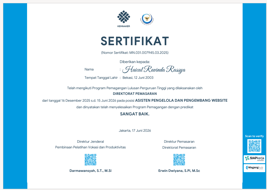 Program Pemagangan Asisten Pengelola & Pengembang Website