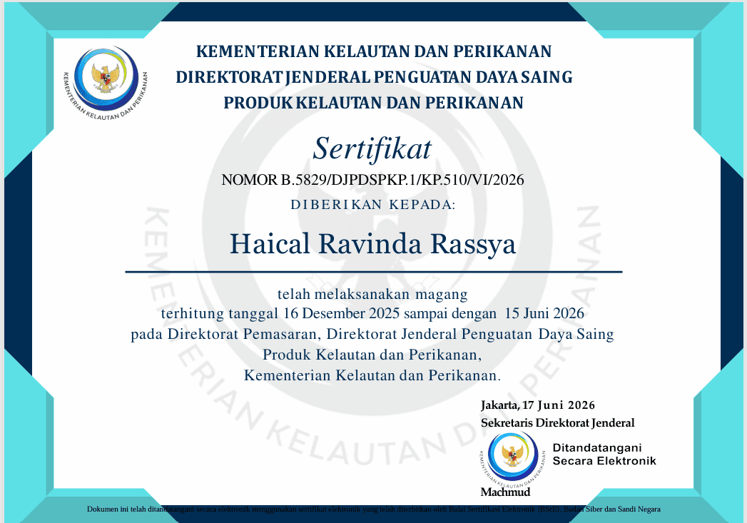 Sertifikat Magang Full Stack Developer DITSAR